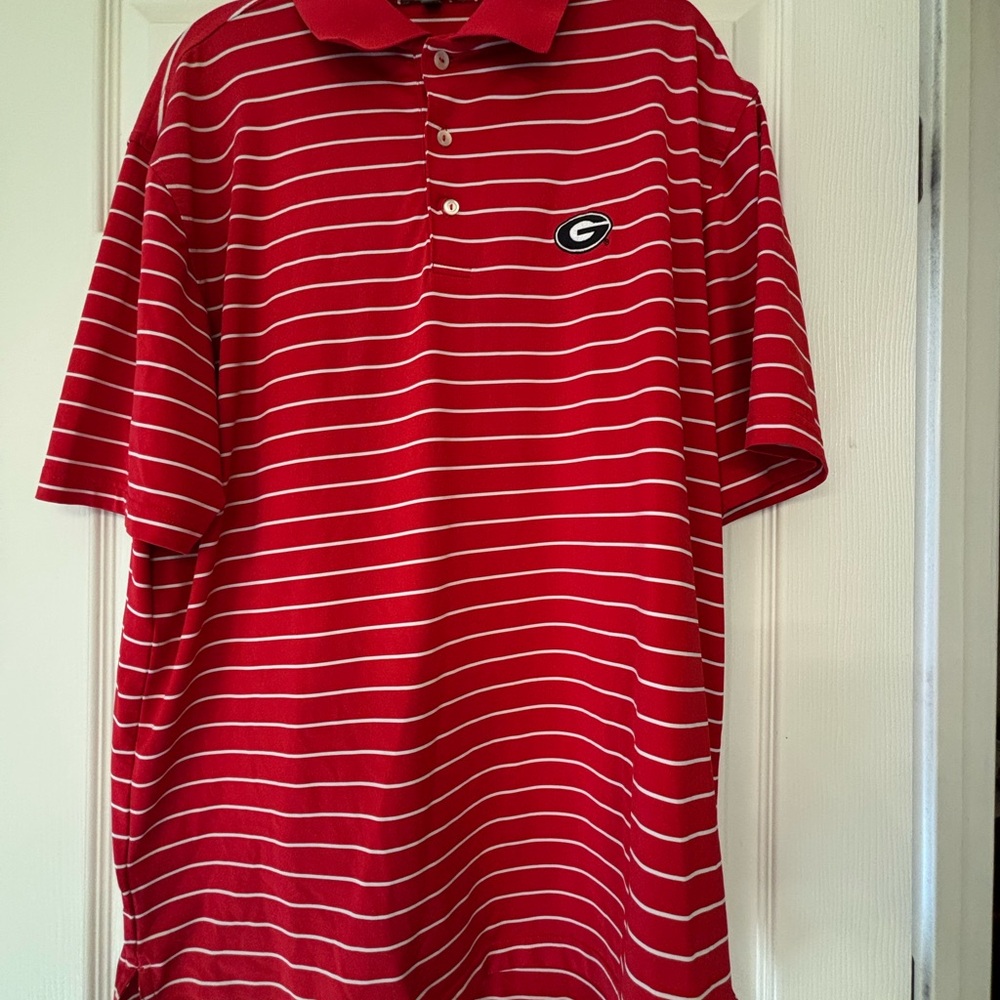Peter Millar Georgia/UGA Red and White Striped Polo Shirt